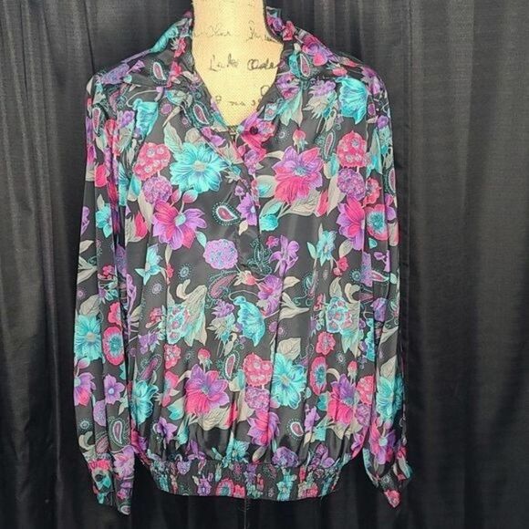 Vintage 80s 90s Black Pink Floral Shirt - Picture 4 of 14